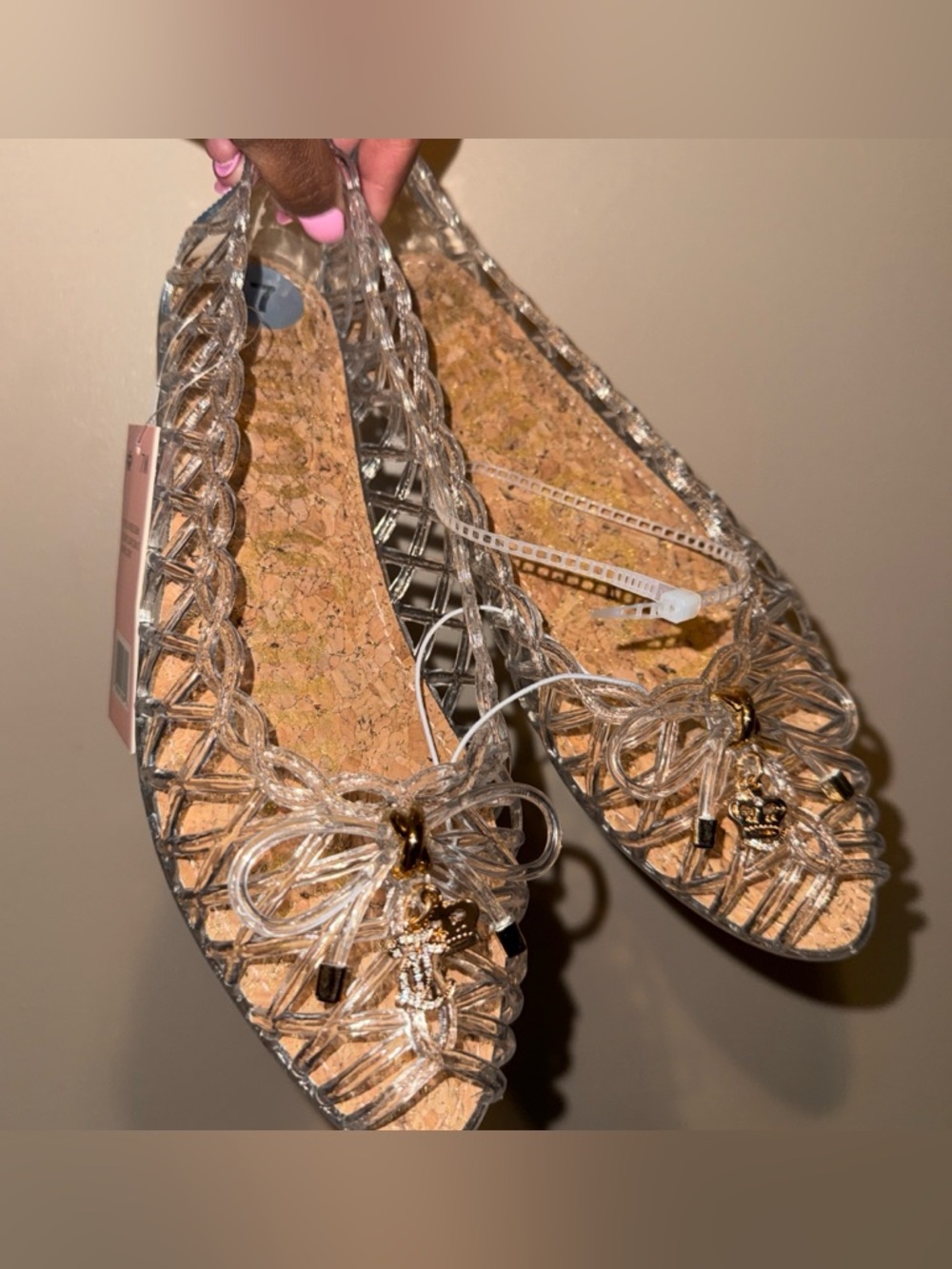 Juicy Couture Clear cork jelly sandals with gold charms #jellyshoes #summer